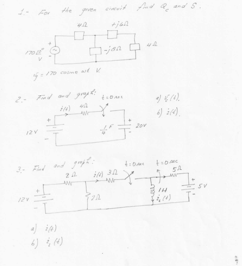 Solved 1.- For the given circuit find Qc and S. vg=170 | Chegg.com