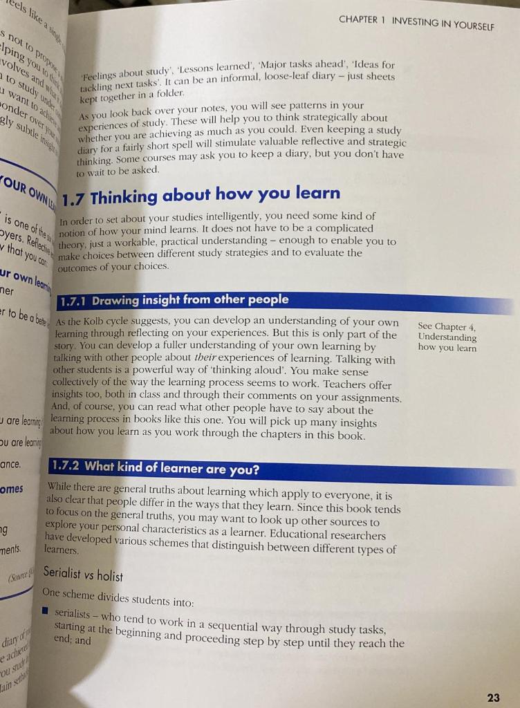 PART2 - Learning Styles Assignment (Mark: 10 marks) | Chegg.com