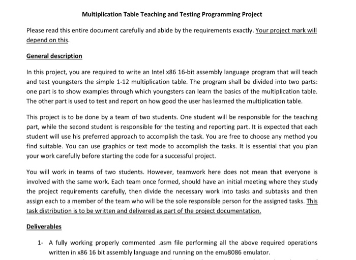 Solved Multiplication Table Teaching and Testing Programming | Chegg.com