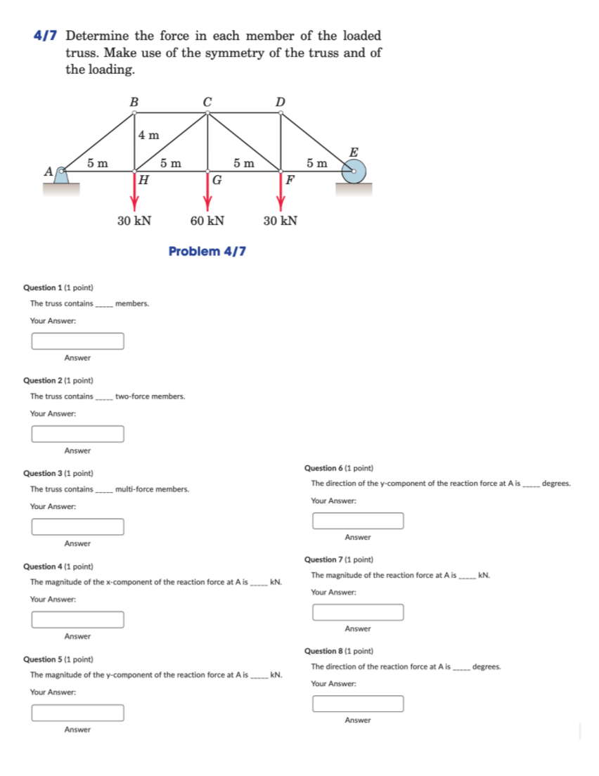 Solved 4/7 ﻿Determine The Force In Each Member Of The | Chegg.com