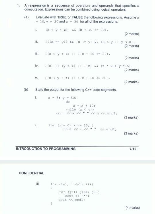 Solved 1. An expression is a sequence of operators and | Chegg.com