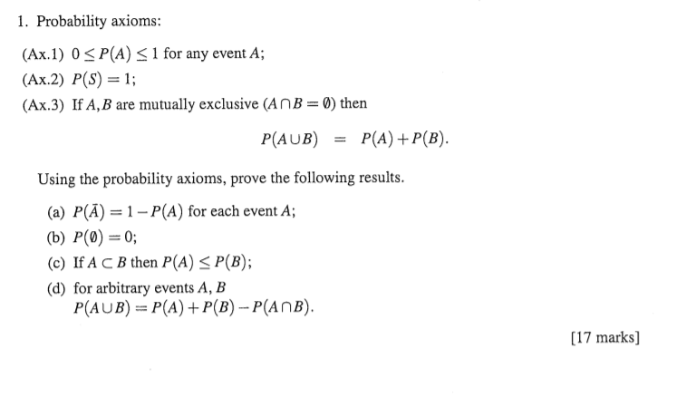 Solved 1. Probability axioms Ax.1 0P A 1 for any event