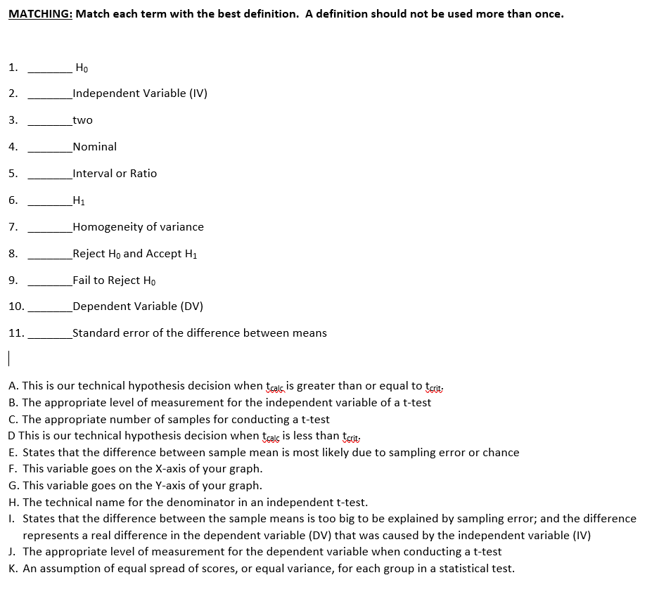 Solved MATCHING: Match each term with the best definition. A | Chegg.com