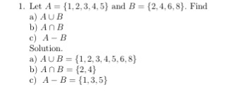 Solved Let A = {1, 2, 3, 4, 5} and B = {2, 4, 6, 8}. Find A | Chegg.com