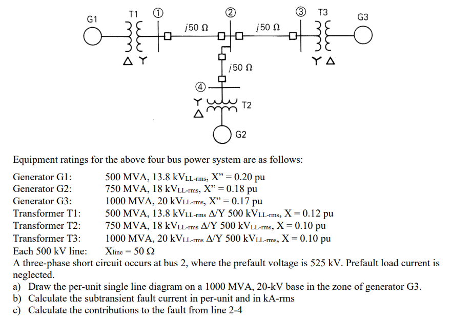 Solved Equipment ratings for the above four bus power system | Chegg.com