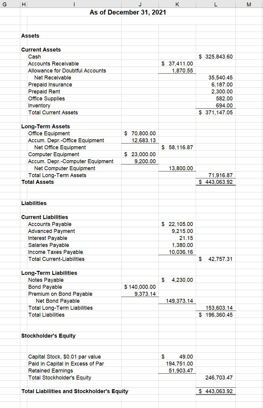Solved G I H Assets Current Assets Cash Accounts Receivable