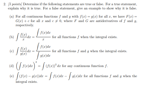 Solved - C 2. (5 points) Determine if the following | Chegg.com