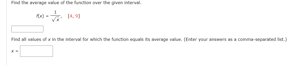 Solved Find the average value of the function over the given | Chegg.com