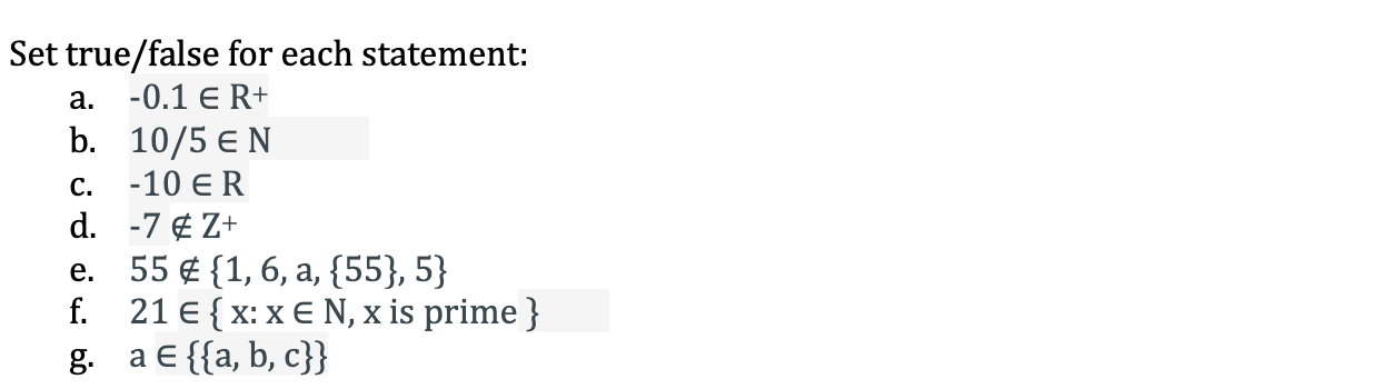 Solved C Set True False For Each Statement A 0 1 E R Chegg Com