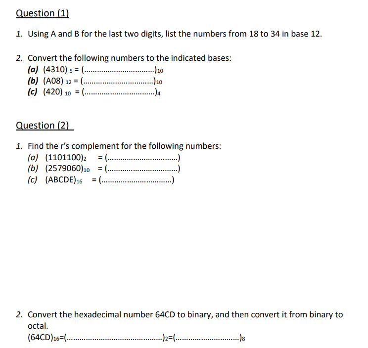 Solved Question (1) 1. Using A And B For The Last Two | Chegg.com