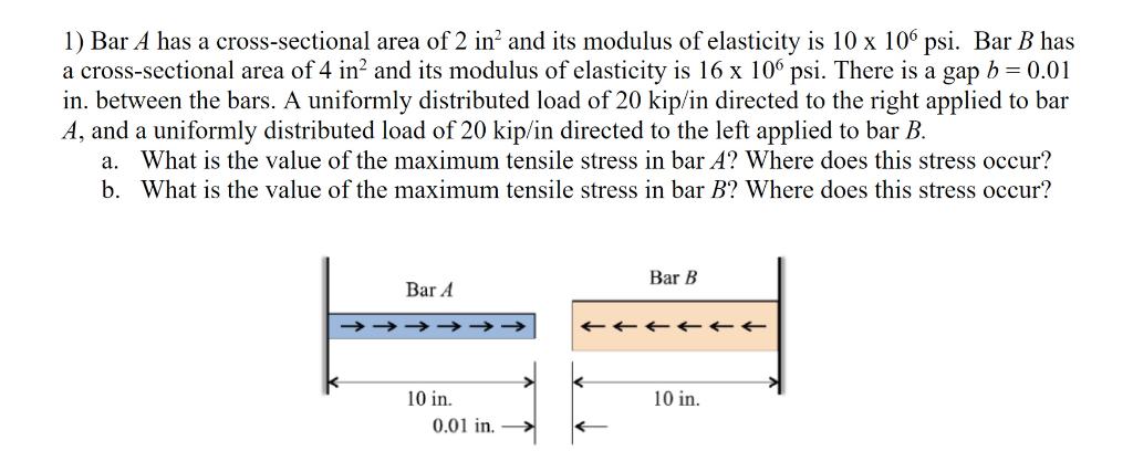 1) Bar A has a cross-sectional area of 2 in 2 and its | Chegg.com