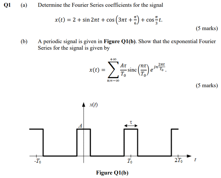 Solved (a) Determine the Fourier Series coefficients for the | Chegg.com