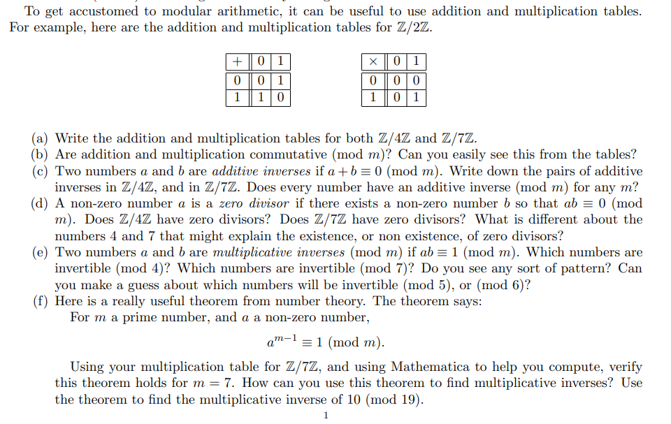 Solved To get accustomed to modular arithmetic, it can be | Chegg.com