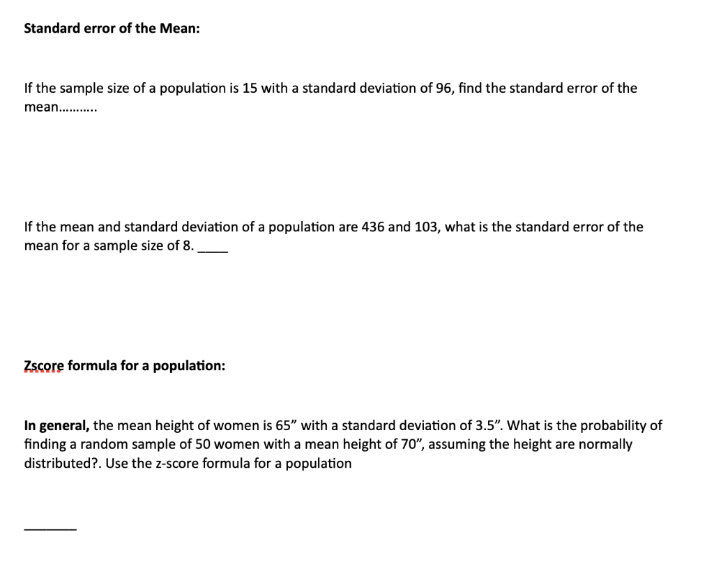 Solved Standard error of the Mean: If the sample size of a | Chegg.com