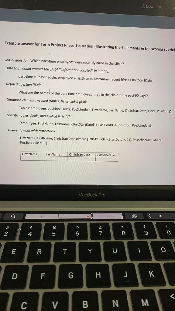 Term Project - Phase 1 "Planning Data Extractions to | Chegg.com