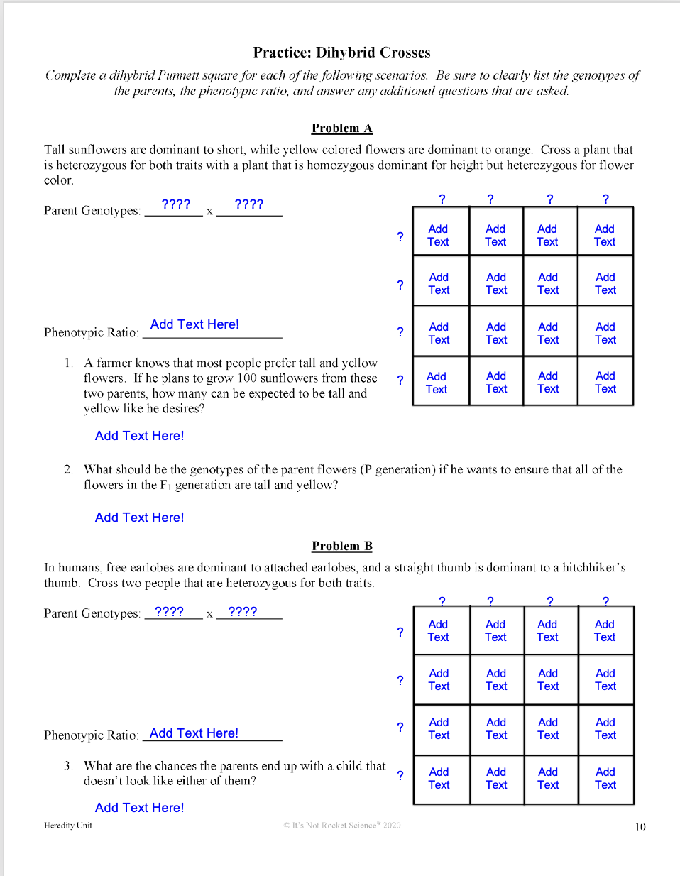 Solved Practice Dihybrid Crosses Complete A Dihybrid Pun Chegg Com