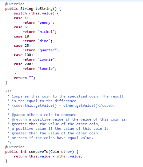 Solved public class Coin implements Comparable { /** * A | Chegg.com