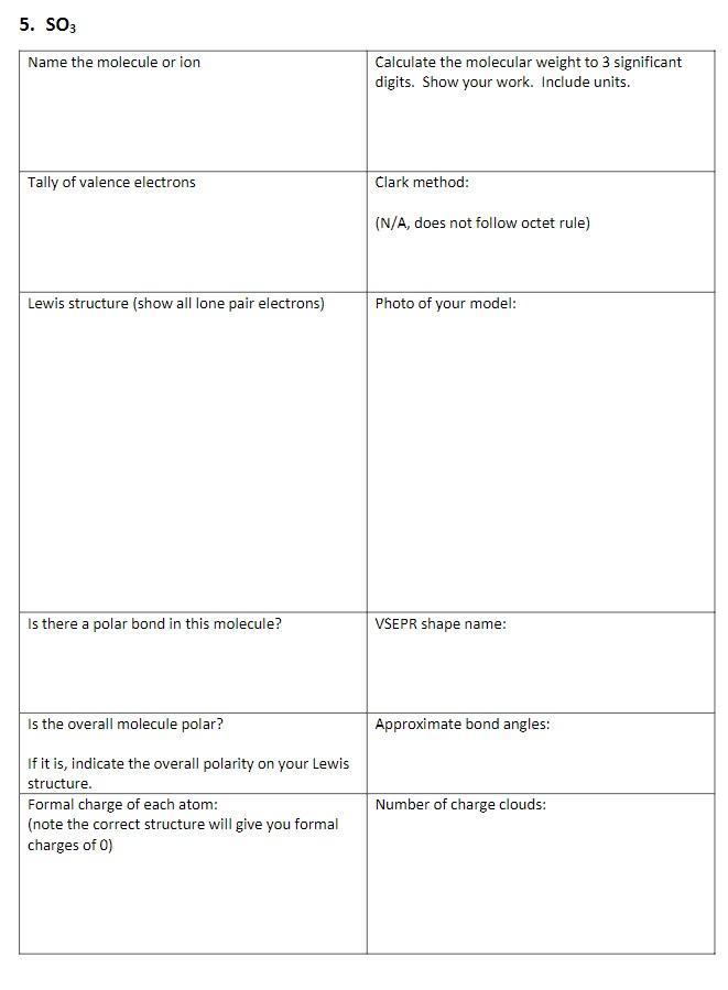 Solved 5. SO3 Name the molecule or ion Calculate the | Chegg.com