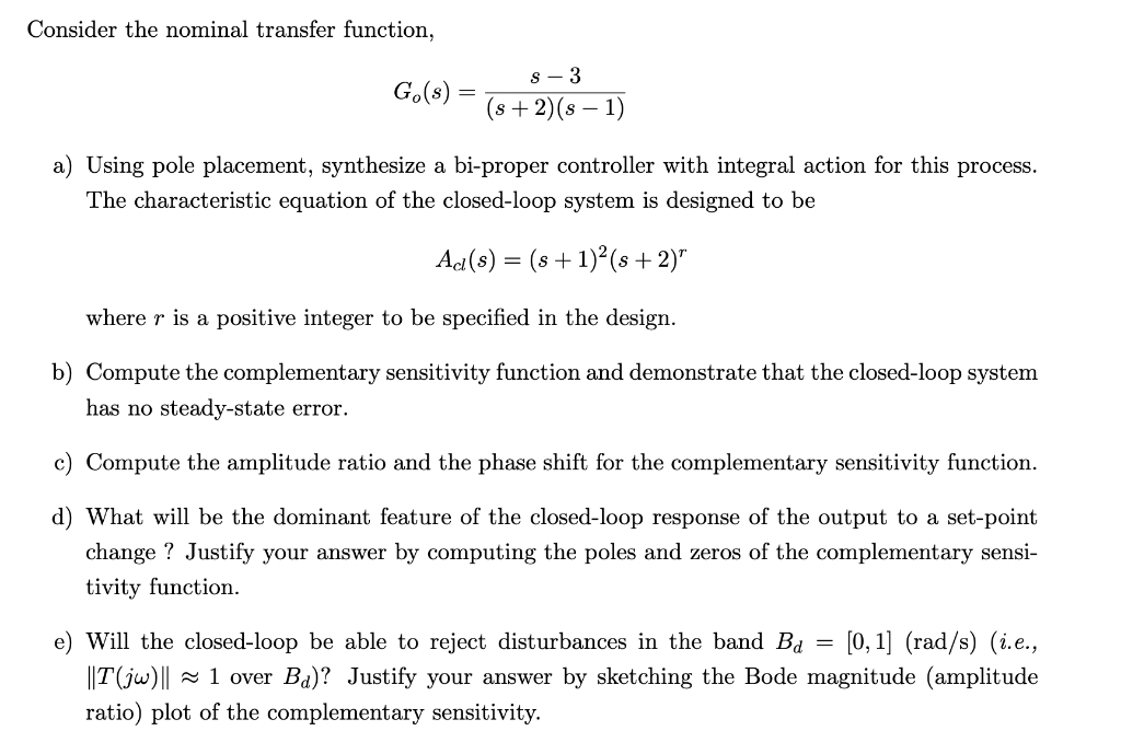 Consider the nominal transfer function, | Chegg.com