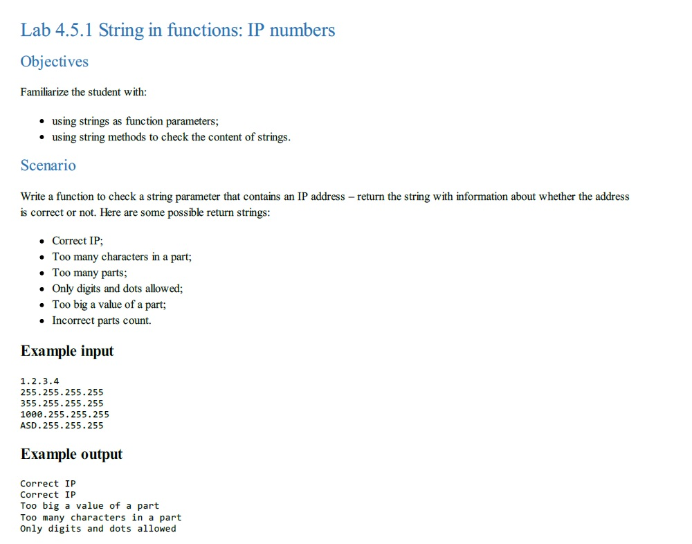 Lab 4.5.1 String in functions: IP numbers Objectives | Chegg.com