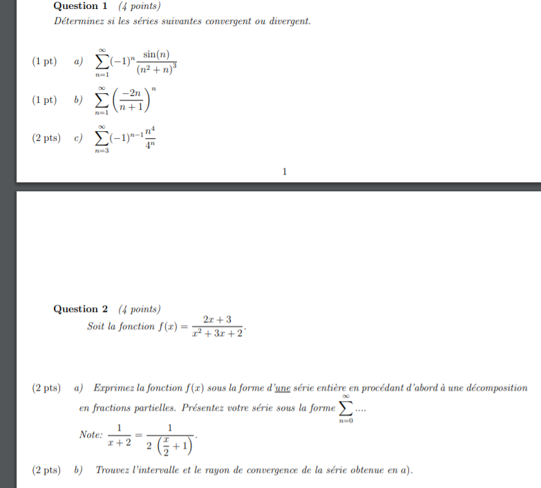 Solved Question 1 Determine If The Following Series Conve Chegg Com