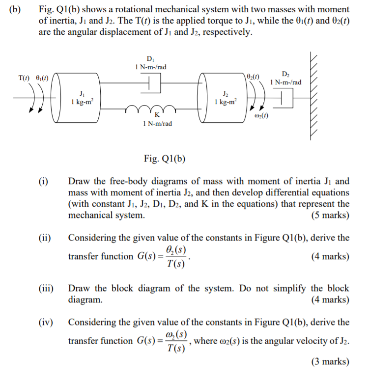 Solved (b) Fig. Q1(b) shows a rotational mechanical system | Chegg.com