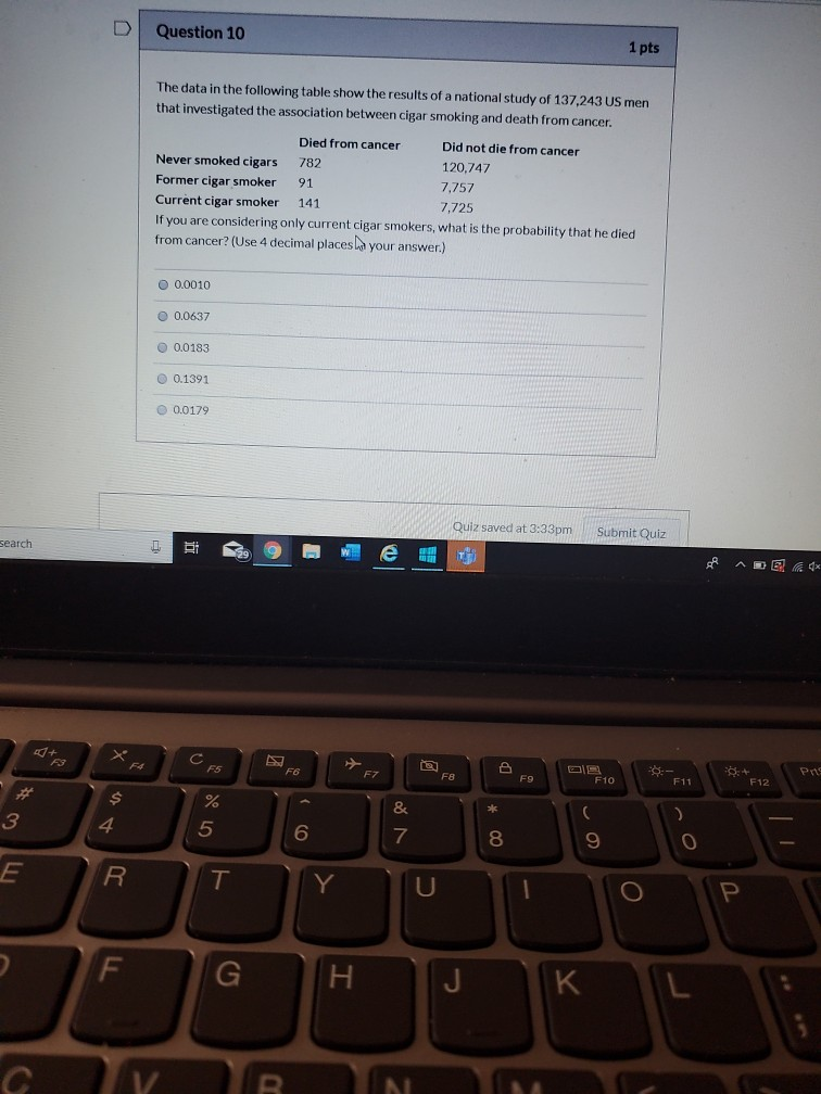 Solved Question 10 1 Pts The Data In The Following Table Chegg Com