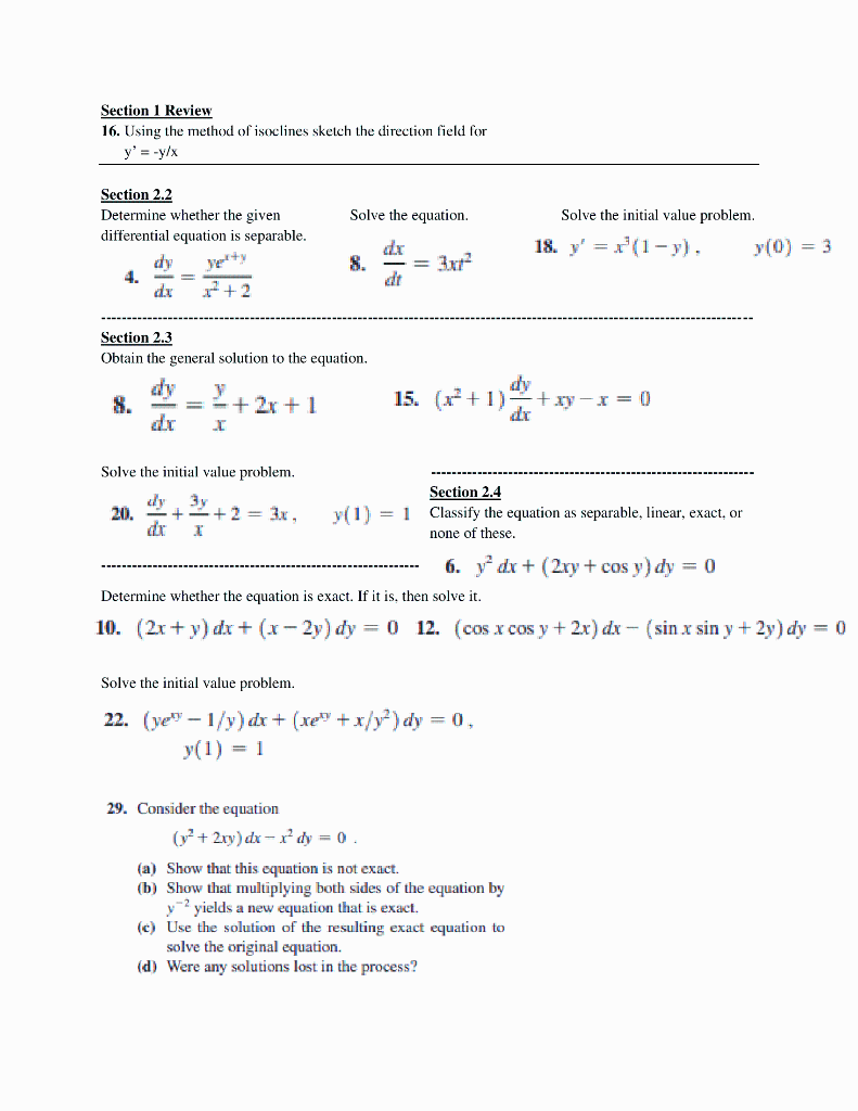 Solved Section 1 Review 16. Using the method of isoclines | Chegg.com