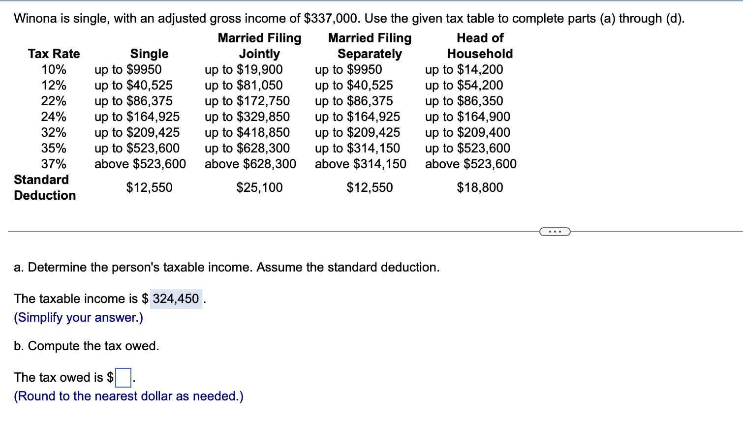 Solved A. Determine The Person's Taxable Income. Assume The | Chegg.com