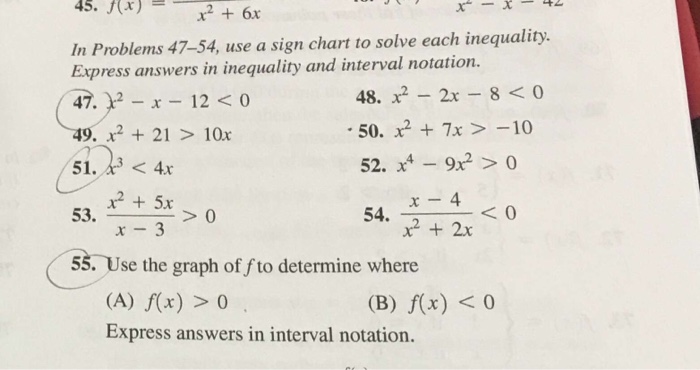 Solved 45. J(x) - x2 + 6x In Problems 47-54, use a sign | Chegg.com