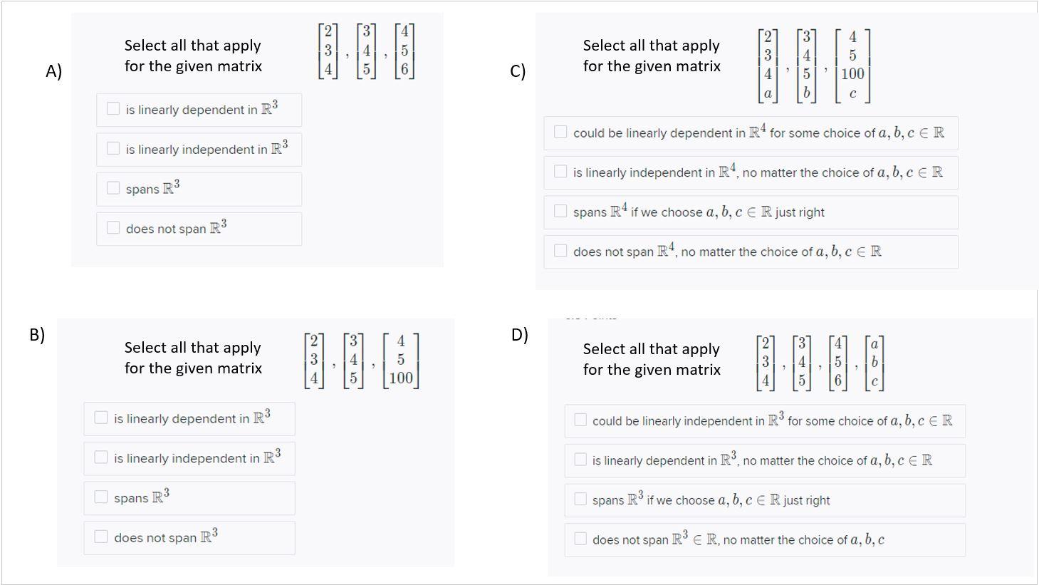 Solved 3 4 Select all that apply for the given matrix Select | Chegg.com