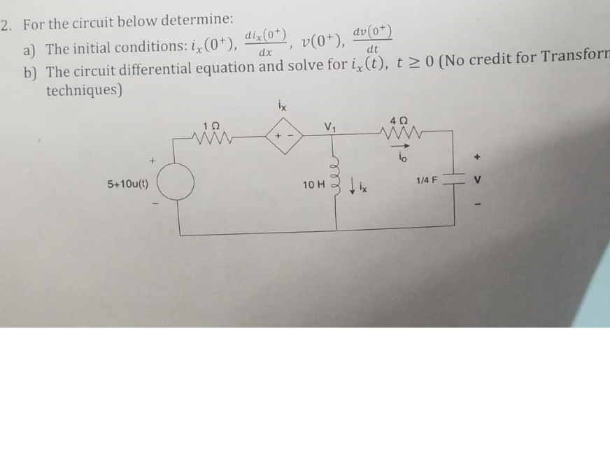 Solved For the circuit below determine: a) The initial | Chegg.com