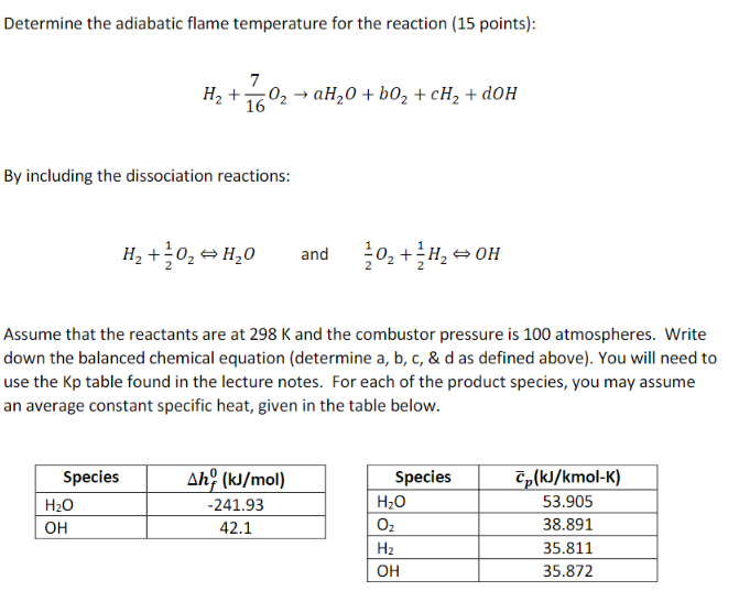 Solved Determine the adiabatic flame temperature for the | Chegg.com