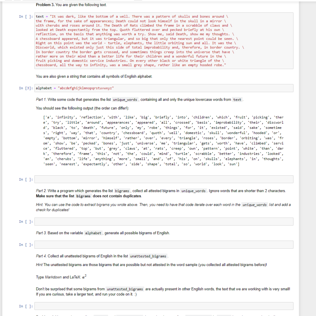 Solved Problem 3. You are given the following text. In [ ]: | Chegg.com