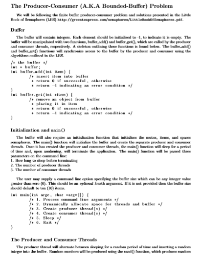 Solved Example of implementing a bounded buﬀer problem to | Chegg.com