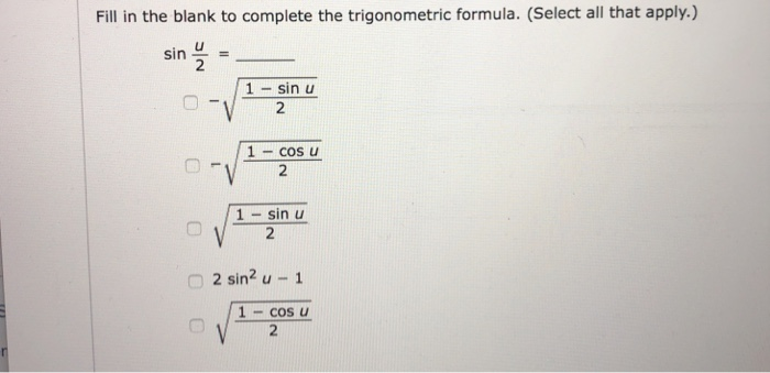 Solved Fill in the blank to complete the trigonometric | Chegg.com