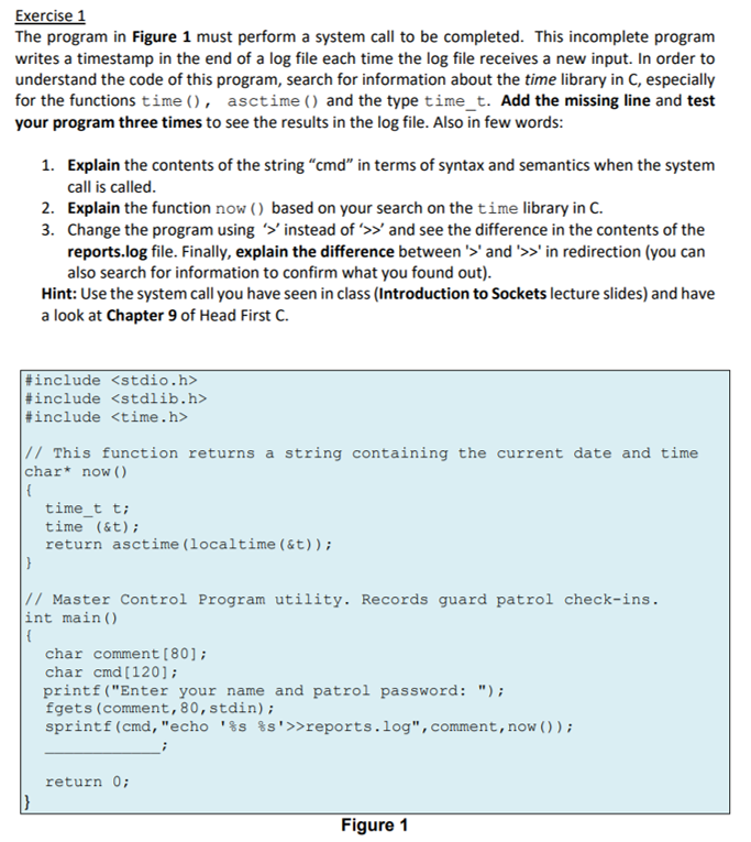 Solved Exercise 1 The Program In Figure 1 Must Perform A | Chegg.com