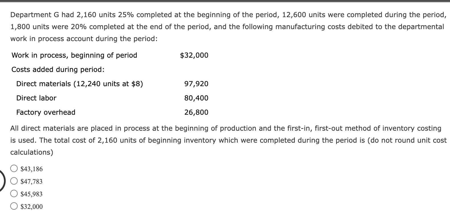 Solved Department G had 2,160 units 25 completed at the