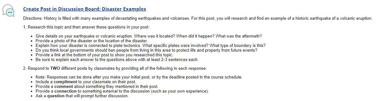 Solved Create Post in Discussion Board: Disaster Examples | Chegg.com