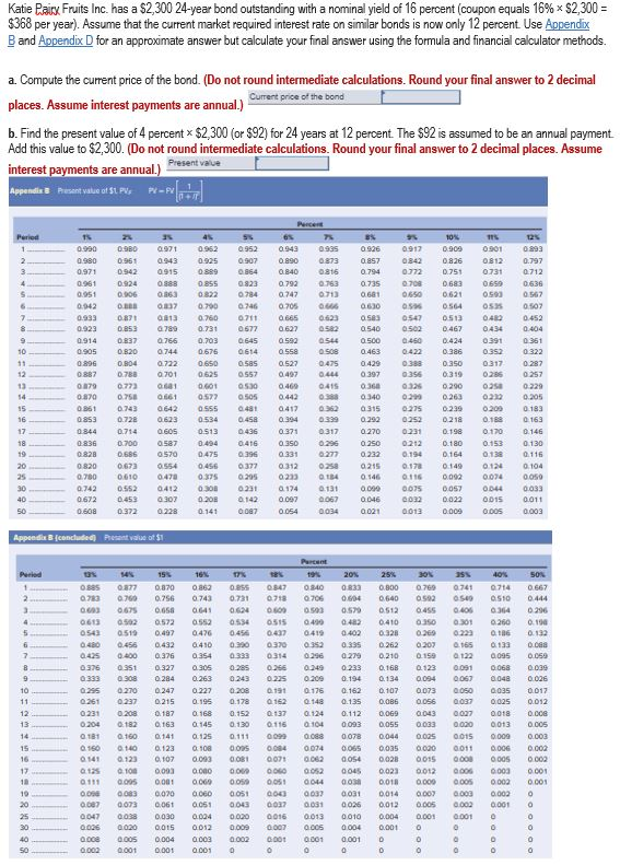 Solved Katie Pairy Fruits Inc. has a $2,300 24-year bond | Chegg.com
