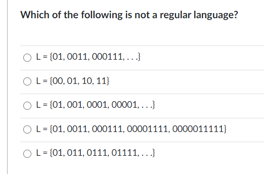 Solved Which Of The Following Is Not A Regular Language? L = | Chegg.com