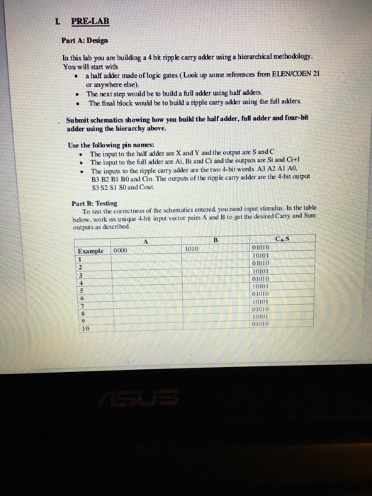 after the prelude , you can write the instructions of... Solved L PRE-LAB Part A: Design In this lab you are building | Chegg.com