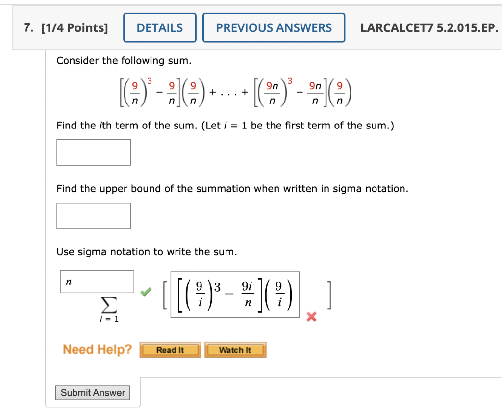 Solved 7. [1/4 Points] DETAILS Consider the following sum. 3 | Chegg.com