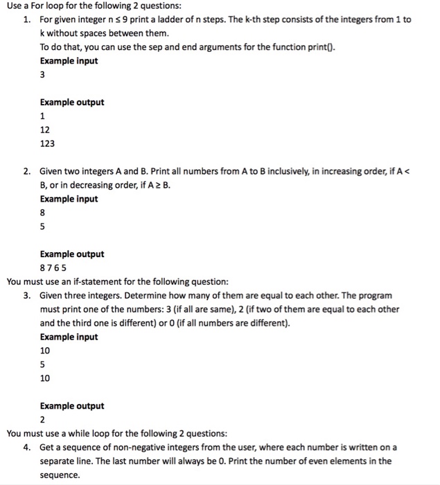 Solved Use a For loop for the following 2 questions: 1. For | Chegg.com