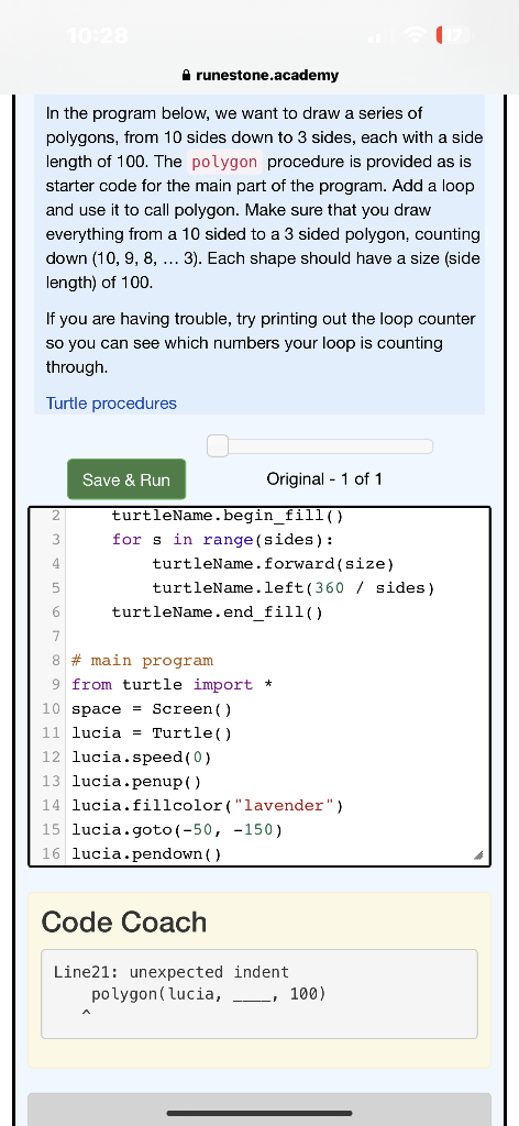 Solved In the program below, we want to draw a series of | Chegg.com