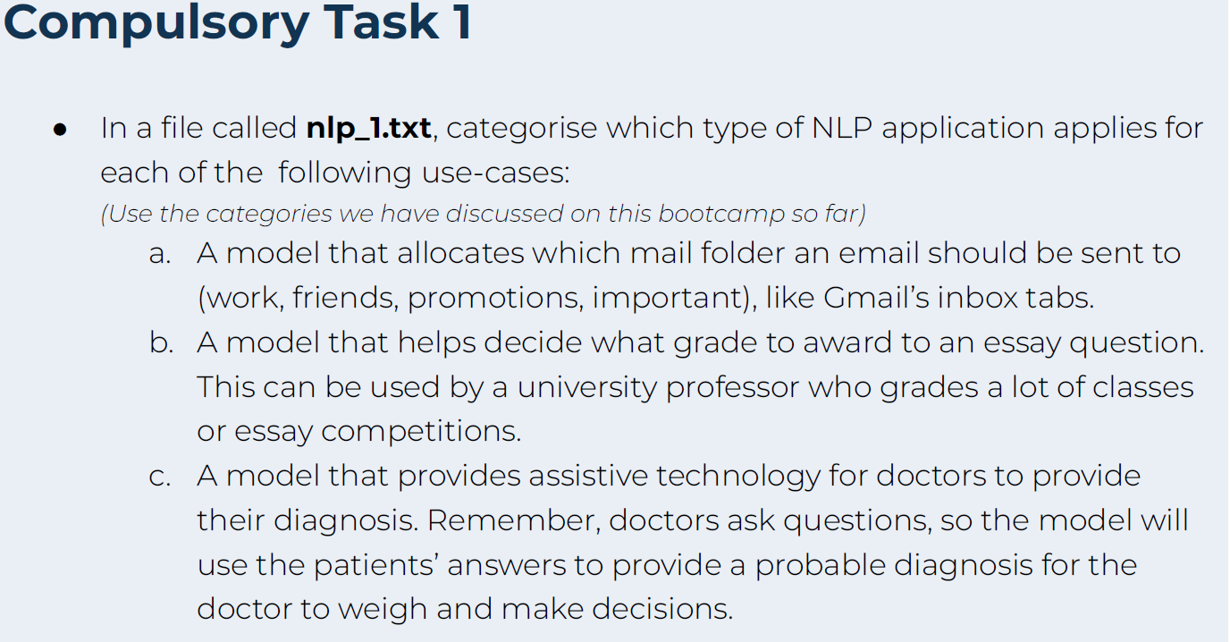 Solved NLP Application - Question 1 Good Day :) Please | Chegg.com