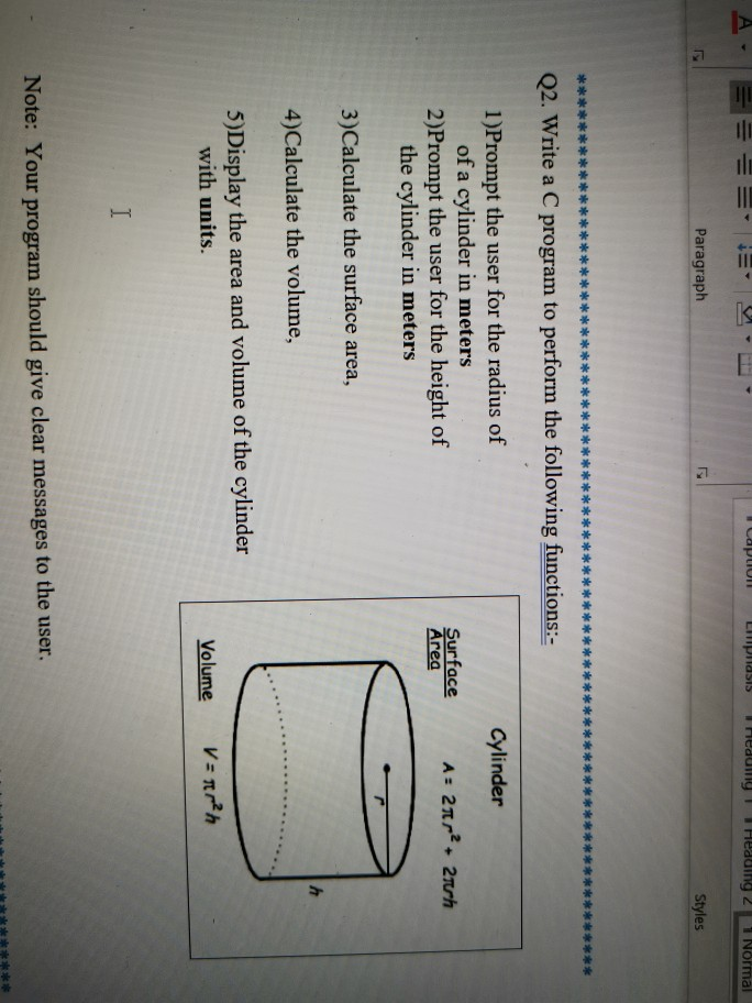 Solved Paragraph Q2. Write a C program to perform the | Chegg.com