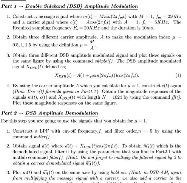 Solved Part 3 - DSB Suppressed Carrier (DSB-SC) Amplitude | Chegg.com
