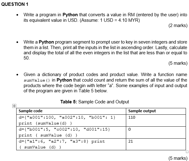 Solved QUESTION 1 Write a program in Python that converts a | Chegg.com
