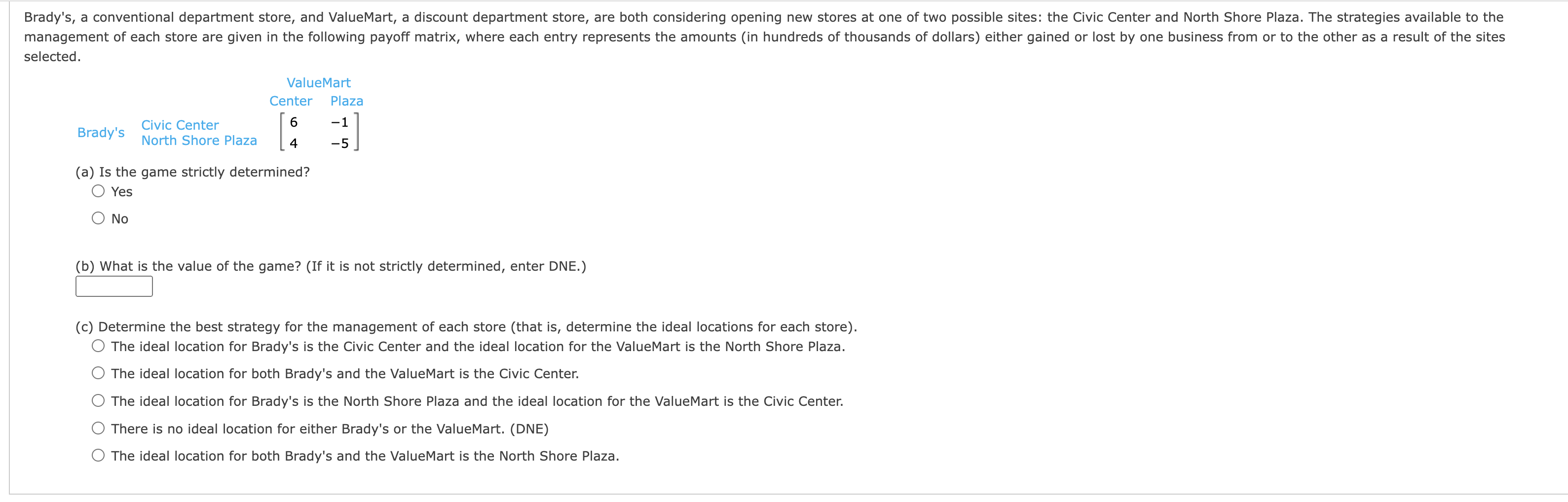 selected. ValueMart Center Plaza Brady's Civic Center | Chegg.com